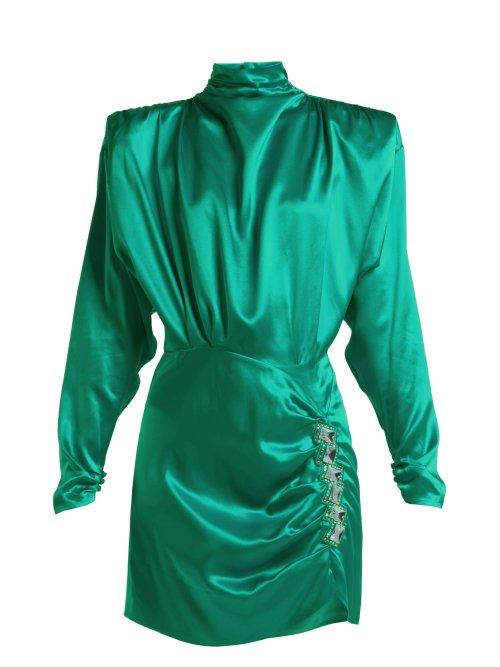 Matchesfashion.com Alessandra Rich - Crystal Embellished Silk Satin Mini Dress - Womens - Green
