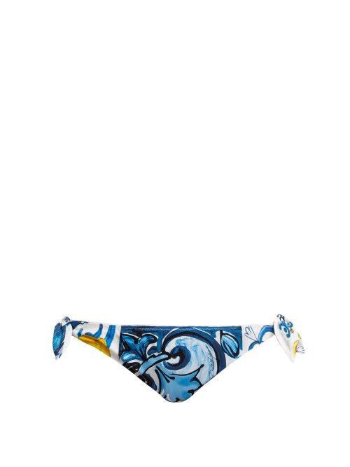Matchesfashion.com Dolce & Gabbana - Majolica Print Bandeau Bikini Set - Womens - Blue Multi