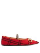 Matchesfashion.com Gucci - Horsebit Check-wool Point-toe Ballet Flats - Womens - Red Multi
