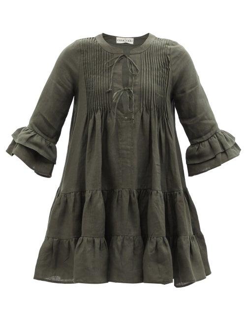 Casa Raki - Nina Organic-linen Tiered Mini Dress - Womens - Khaki