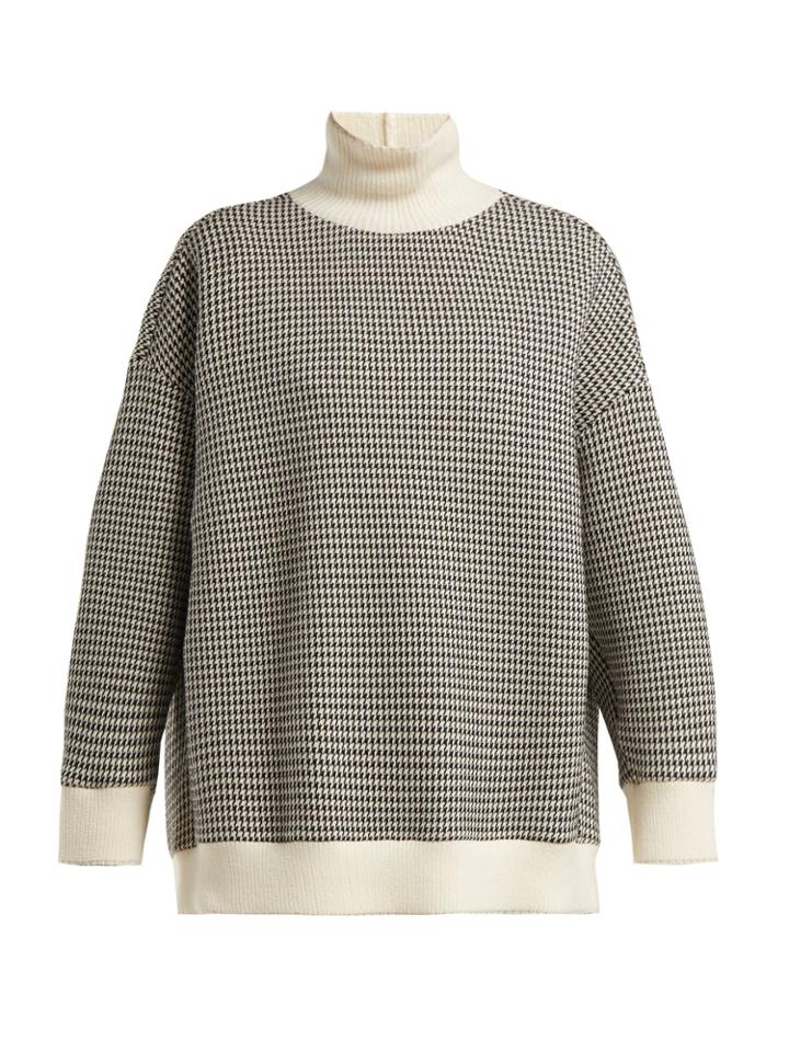 Vika Gazinskaya High-neck Houndstooth Cotton-blend Sweater
