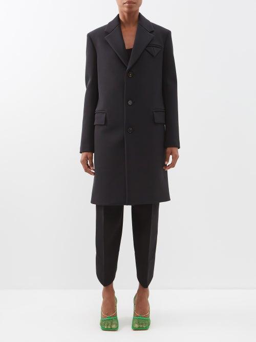 Bottega Veneta - Oversized-shoulder Belted Tricotine Coat - Womens - Black