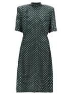 Matchesfashion.com Vetements - Exaggerated-shoulder Polka-dot Satin Shirt Dress - Womens - Dark Green