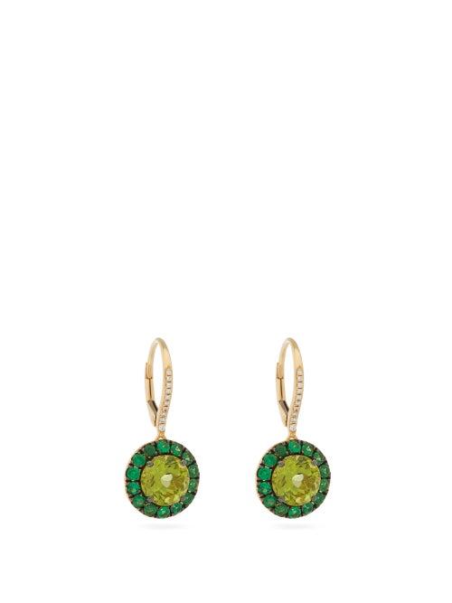 Matchesfashion.com Rosa De La Cruz - Peridot, Green Garnet And 18kt Gold Earrings - Womens - Green Multi