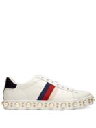 Gucci New Ace Faux-pearl Embellished Leather Trainers