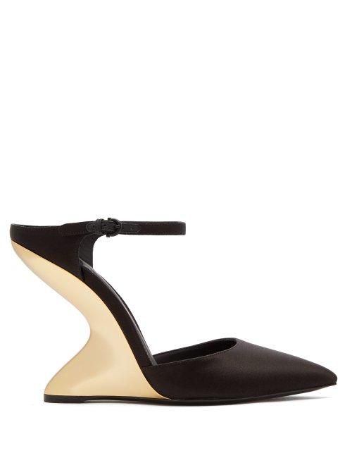 Matchesfashion.com Salvatore Ferragamo - Naturno Satin Wedge Mules - Womens - Black