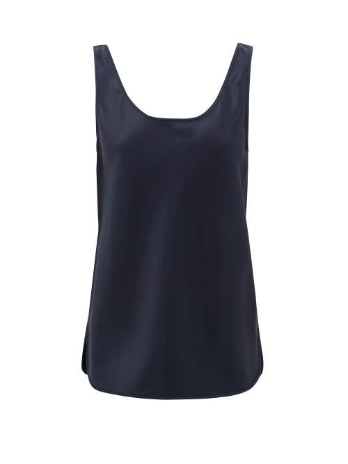 Matchesfashion.com Gabriela Hearst - Flora Scoop-neck Silk Tank Top - Womens - Dark Navy
