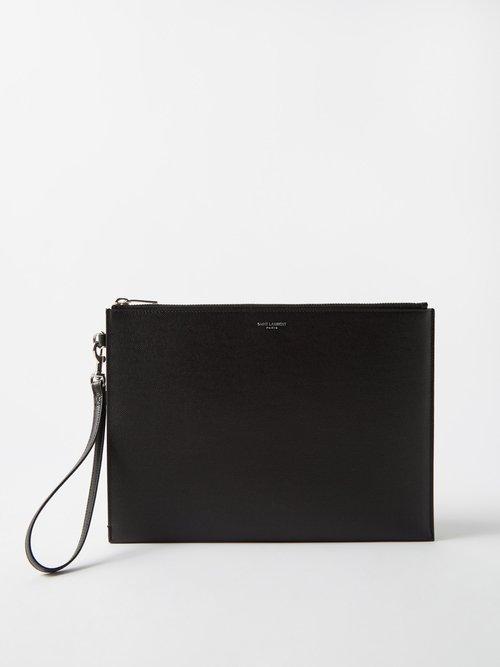 Saint Laurent - Logo-print Leather Pouch - Mens - Black