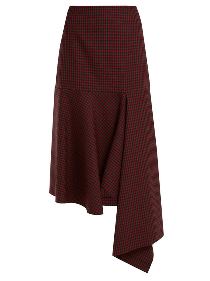 Balenciaga Checked Wool Midi Skirt