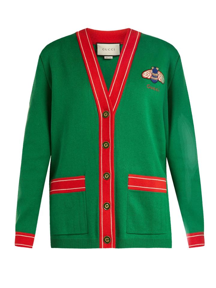 Gucci Bee-embroidered Cotton And Cashmere-blend Cardigan