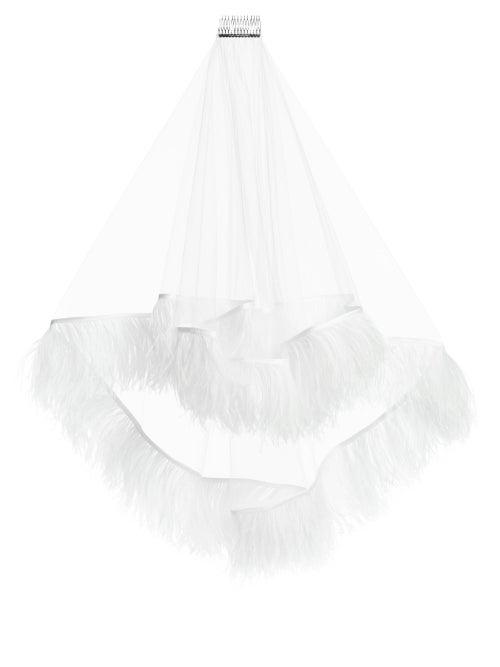 Matchesfashion.com Christopher Kane - Ostrich Feather-trimmed Short Tulle Veil - Womens - White