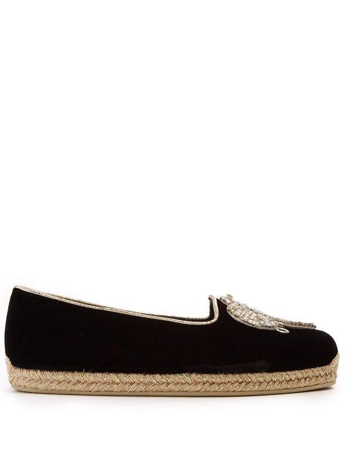 Matchesfashion.com Christian Louboutin - Noemie Playa Embroidered Velvet Espadrilles - Womens - Black