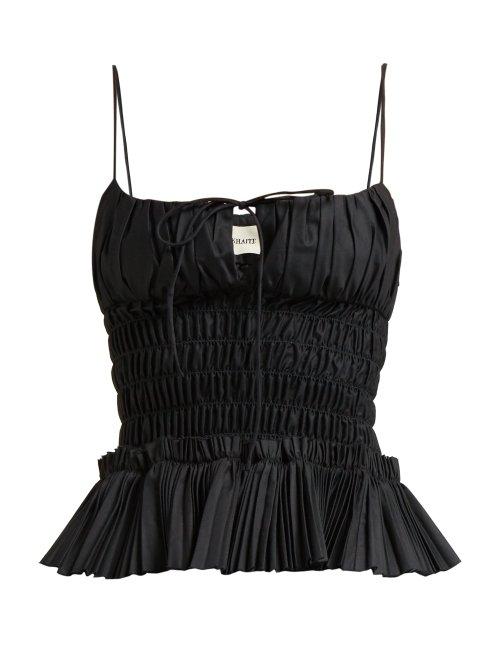 Matchesfashion.com Khaite - Dangy Smocked Cotton Top - Womens - Black