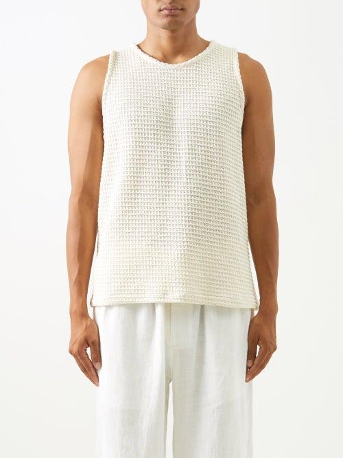 Commas - Waffle-knit Cotton Tank Top - Mens - Cream