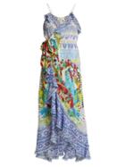 Matchesfashion.com Camilla - Masking Madness Silk Wrap Dress - Womens - Blue Multi