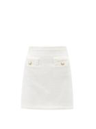 Alessandra Rich - Button-embellished Wool-blend Boucl Mini Skirt - Womens - White