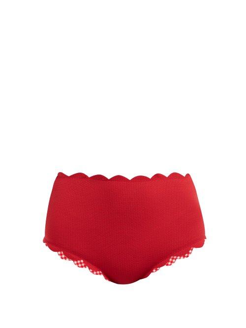 Matchesfashion.com Marysia - Santa Monica Scallop Edge High Rise Bikini Briefs - Womens - Red