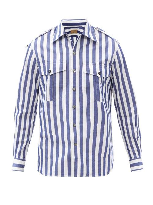 Matchesfashion.com L.e.j - Flap-pocket Striped Cotton-poplin Shirt - Mens - Blue Multi