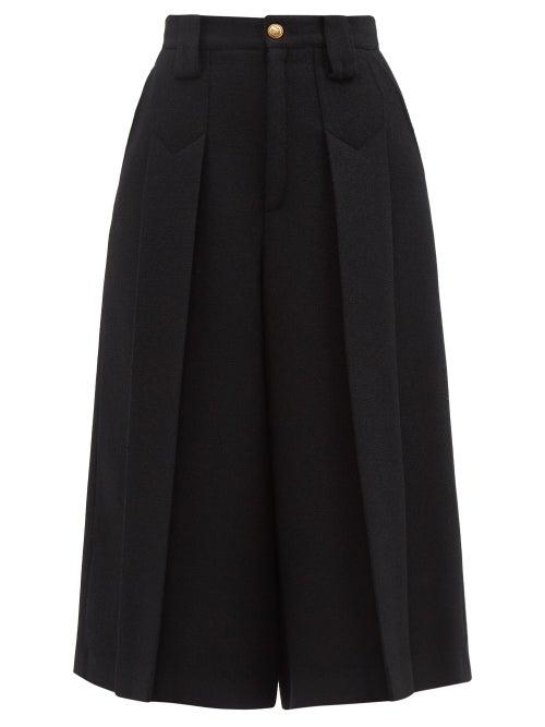 Gucci - Pleated Wool-blend Tweed Cropped Trousers - Womens - Black