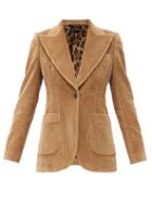 Matchesfashion.com Dolce & Gabbana - Single-breasted Cotton-blend Corduroy Blazer - Womens - Camel