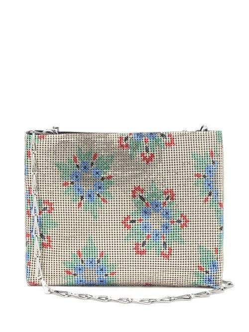 Matchesfashion.com Paco Rabanne - Pixel Floral-print Chainmail Shoulder Bag - Womens - Gold Multi