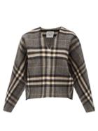 Totme - V-neck Checked Wool Sweater - Womens - Grey Multi