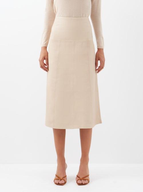 Cefinn - The Tianna Panelled Leather Midi Skirt - Womens - Cream