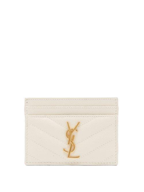 Matchesfashion.com Saint Laurent - Monogram Quilted Leather Cardholder - Womens - White