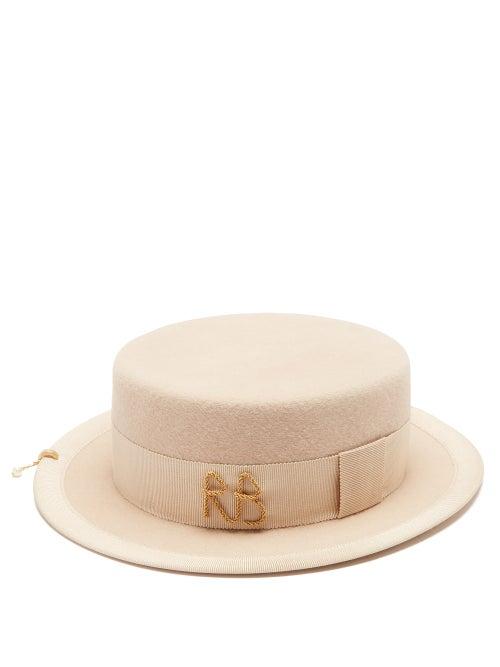 Ruslan Baginskiy - Faux-pearl Chain Wool-felt Hat - Womens - Beige