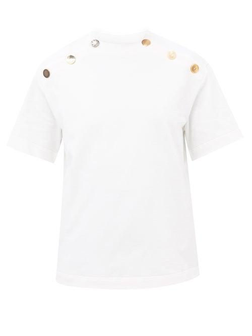 Alexander Mcqueen - Buttoned-shoulder Cotton-jersey T-shirt - Womens - White