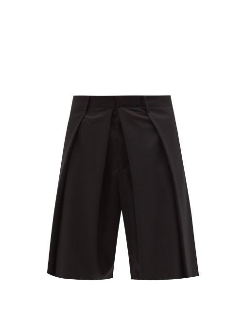 Mens Rtw Charles Jeffrey Loverboy - Side-stripe Pleated Wool Wide-leg Shorts - Mens - Black