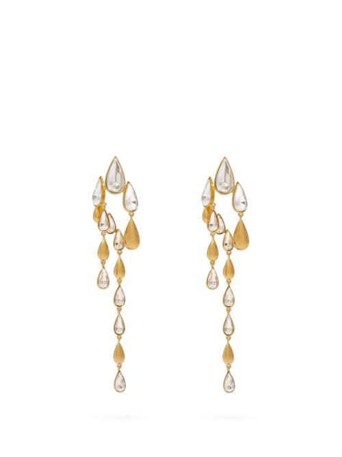 Matchesfashion.com Ryan Storer - Falling Tear Crystal Embellished Earrings - Womens - Gold