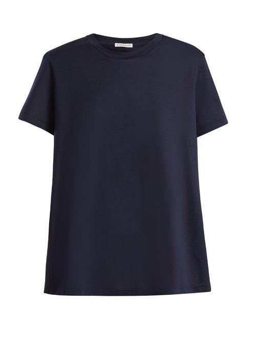 Matchesfashion.com Moncler - Ruffle Trimmed Cotton T Shirt - Womens - Navy
