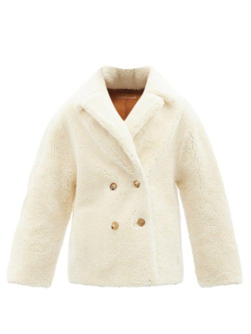 Nili Lotan - Addie Double-breasted Shearling Coat - Womens - Cream Brown