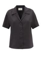 Ladies Lingerie Asceno - Prague Short-sleeved Organic-linen Shirt - Womens - Black