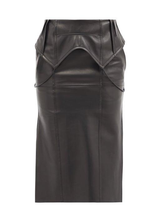 Ladies Rtw Petar Petrov - Ruel Folded-waist Leather Skirt - Womens - Black
