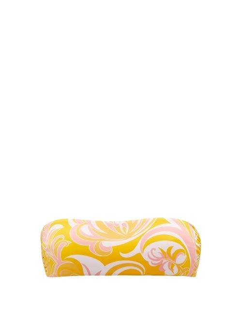 Ladies Beachwear Emilio Pucci - Albizia-print Bandeau Bikini Top - Womens - Yellow