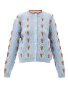 Matchesfashion.com Shrimps - Bennett Floral-embroidered Wool-blend Cardigan - Womens - Light Blue