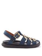 Marni - Crystal-embellished Leather Flatform Sandals - Womens - Navy