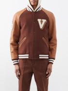 Valentino - Logo-appliqu Leather Varsity Jacket - Mens - Light Brown Multi