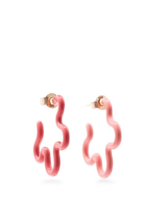 Matchesfashion.com Bea Bongiasca - Flower 9kt Gold & Enamel Hoop Earrings - Womens - Pink Multi