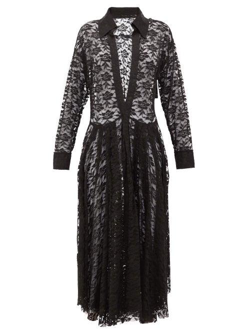 Matchesfashion.com Norma Kamali - Plunge-neck Floral-lace Shirtdress - Womens - Black Print