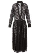 Matchesfashion.com Norma Kamali - Plunge-neck Floral-lace Shirtdress - Womens - Black Print