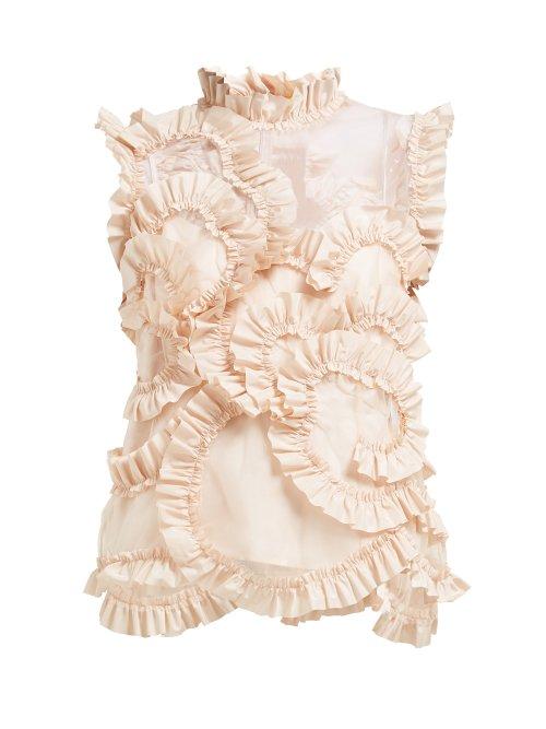 Matchesfashion.com 4 Moncler Simone Rocha - X Simone Rocha Ruffled Nylon Blouse - Womens - Beige