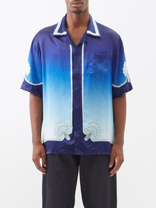 Casablanca - Cuban-collar Printed Silk Short-sleeved Shirt - Mens - Blue Multi