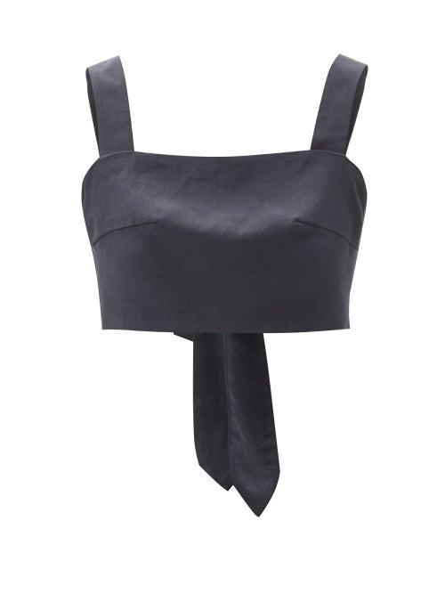 Matchesfashion.com Casa Raki - Luli Tie-back Organic-linen Cropped Top - Womens - Black