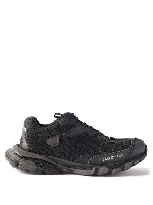 Balenciaga - Track 3 Distressed Mesh Trainers - Mens - Black White
