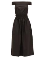 Matchesfashion.com Three Graces London - Porcia Off-the-shoulder Cotton-poplin Dress - Womens - Black