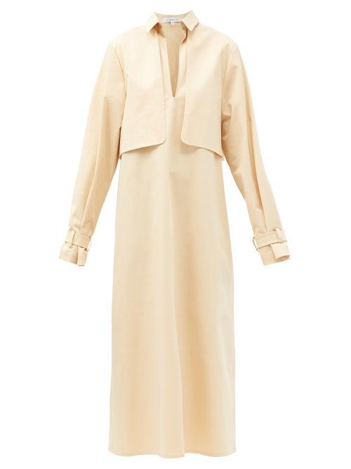 Matchesfashion.com La Collection - Liv Storm-flap Cotton-blend Poplin Dress - Womens - Beige