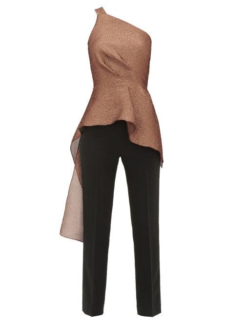Matchesfashion.com Roland Mouret - Jara Lam Cloqu Asymmetrical Romper - Womens - Copper